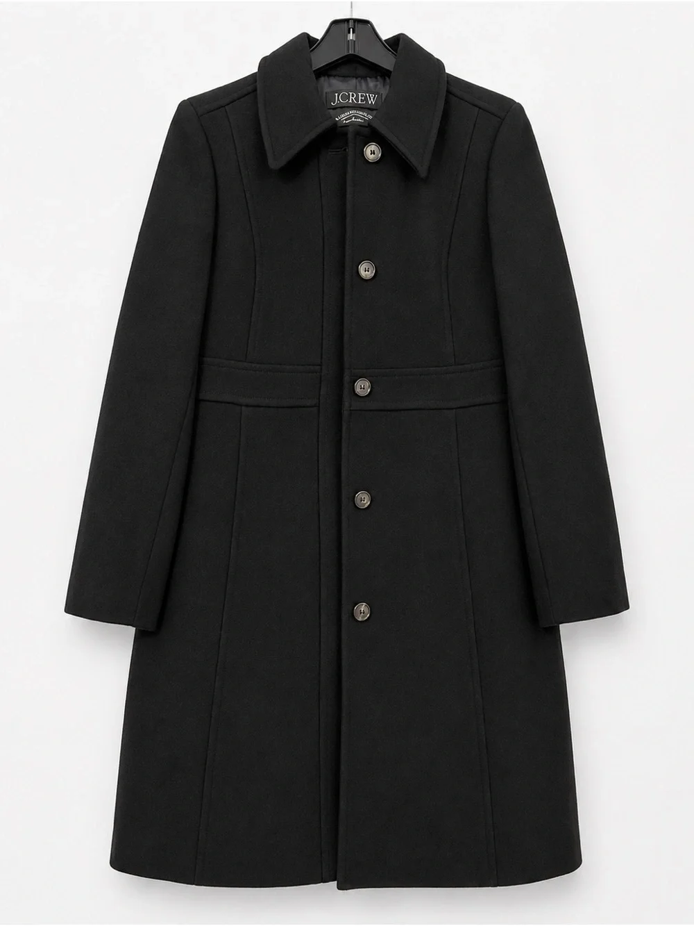 J. Crew Black Tailored Wool-Blend Long Coat, size 10, NWT